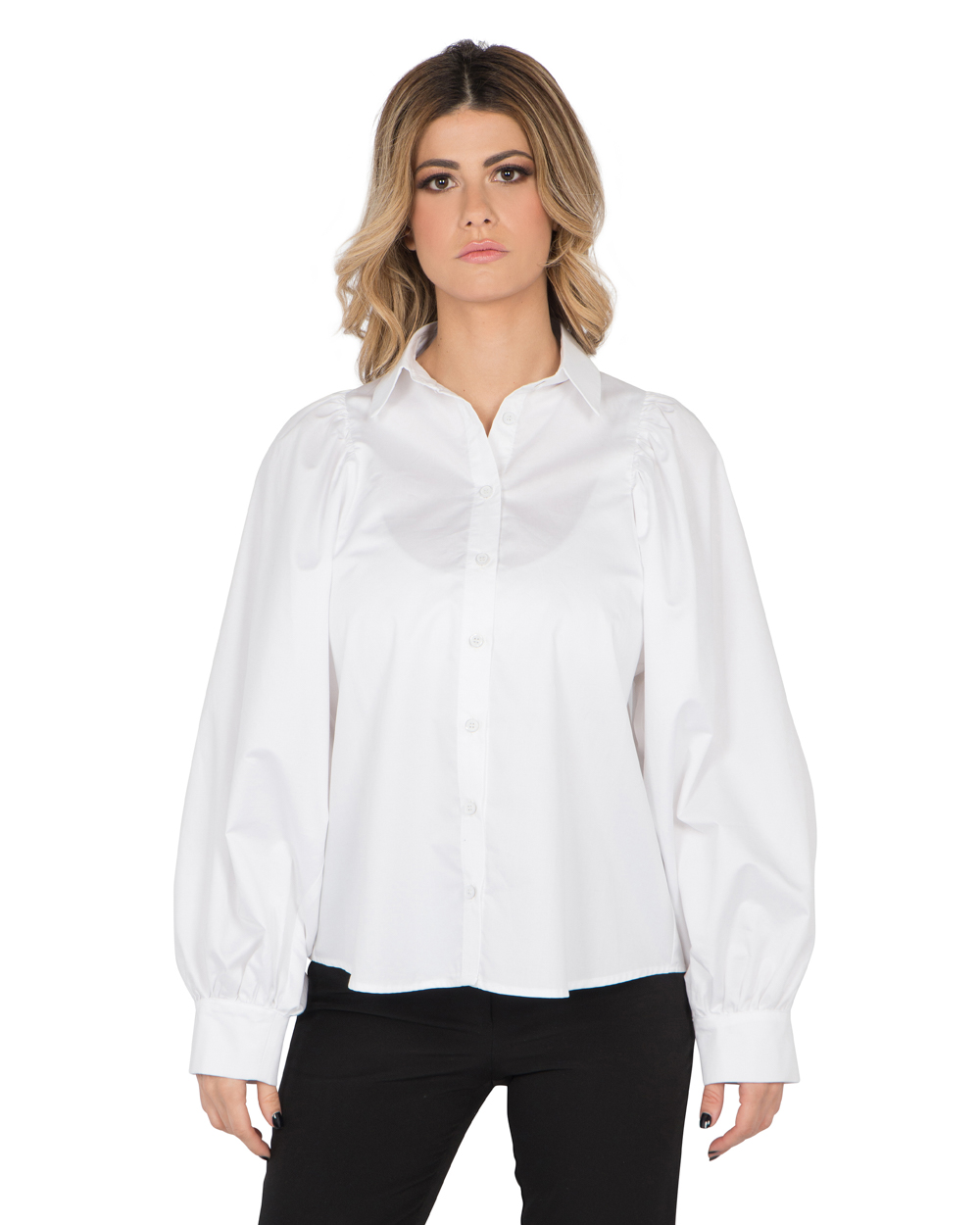 Λευκό πουκάμισο με φουσκωτά μανίκια